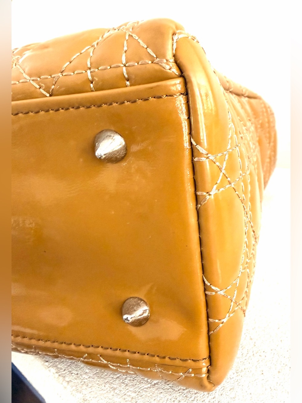CHRISTIAN DIOR Lady Dior Mustard Gold Patent Cannage Bag + Strap - Picture 14 of 15